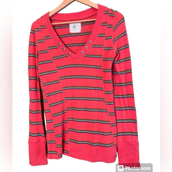 Free People Sweaters - Y2K VTG Free People Striped Sweater V-Neck Cotton Long Sleeve Sz L